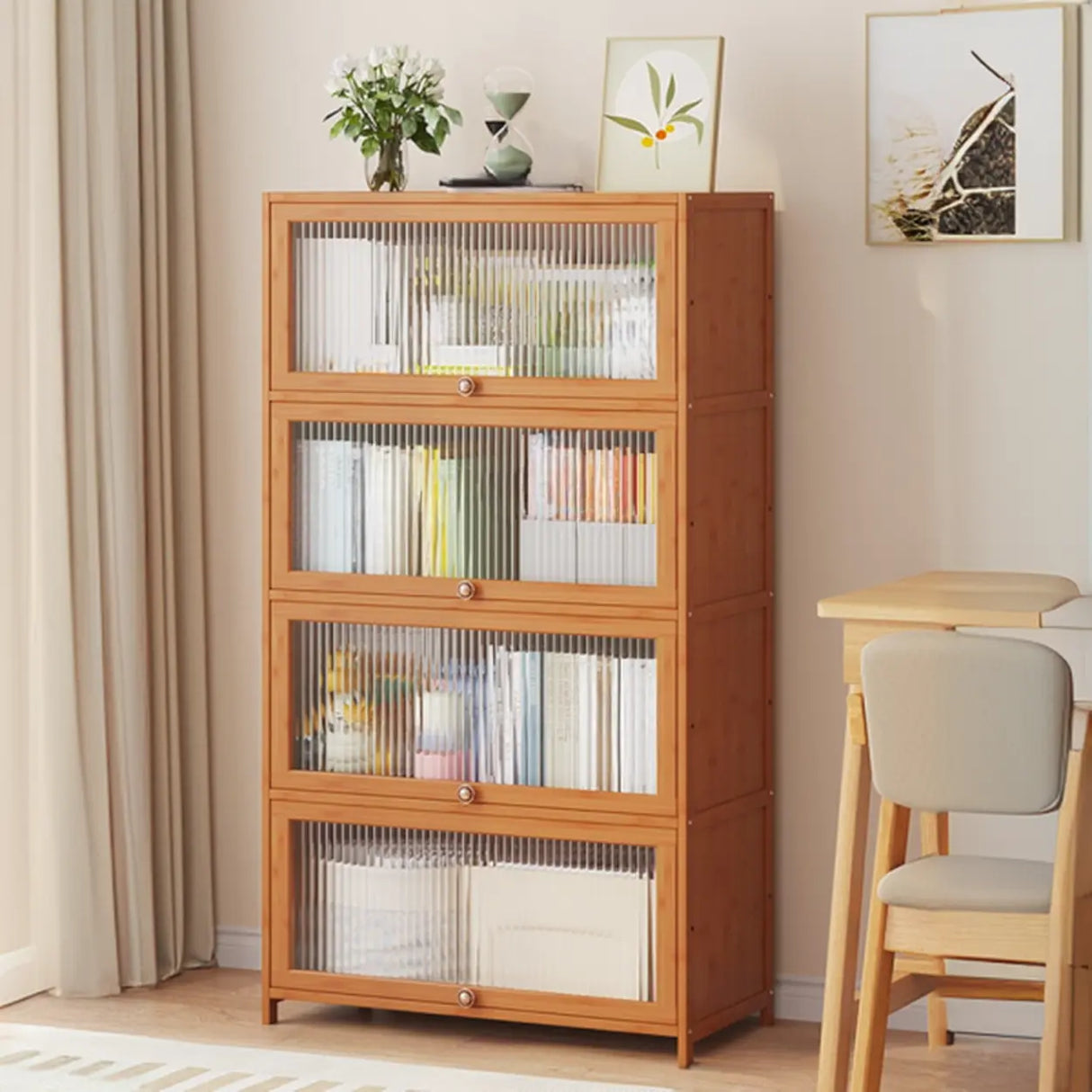 Elegant Wooden Mesh Closed Back Rectangular Bookcases Image - 60