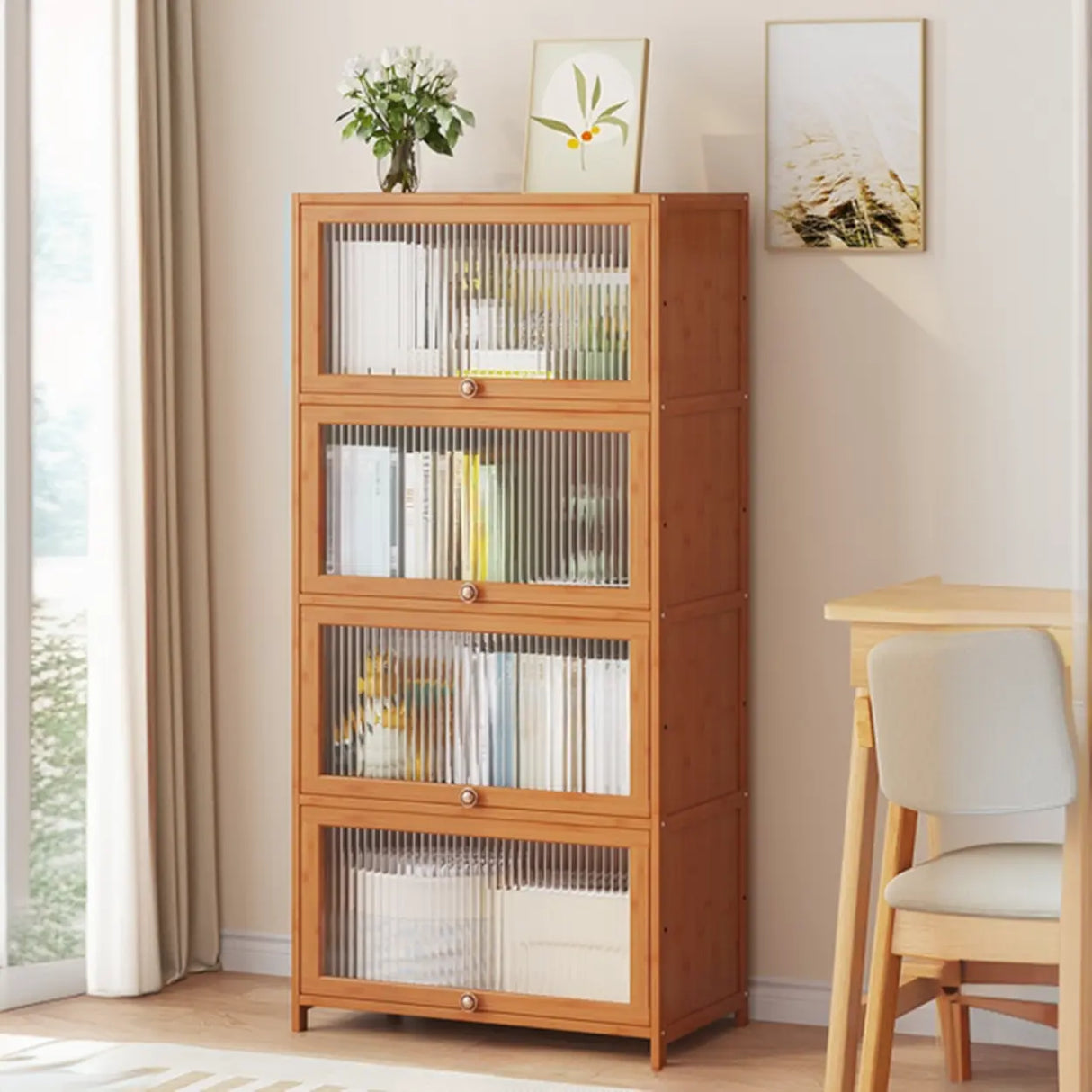 Elegant Wooden Mesh Closed Back Rectangular Bookcases Image - 61