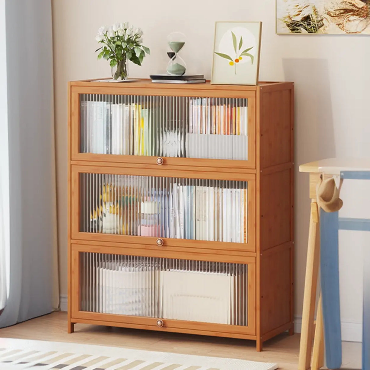 Elegant Wooden Mesh Closed Back Rectangular Bookcases Image - 62