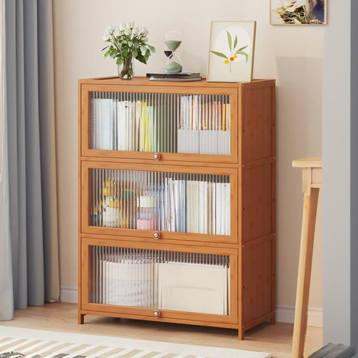 Elegant Wooden Mesh Closed Back Rectangular Bookcases Image - 63