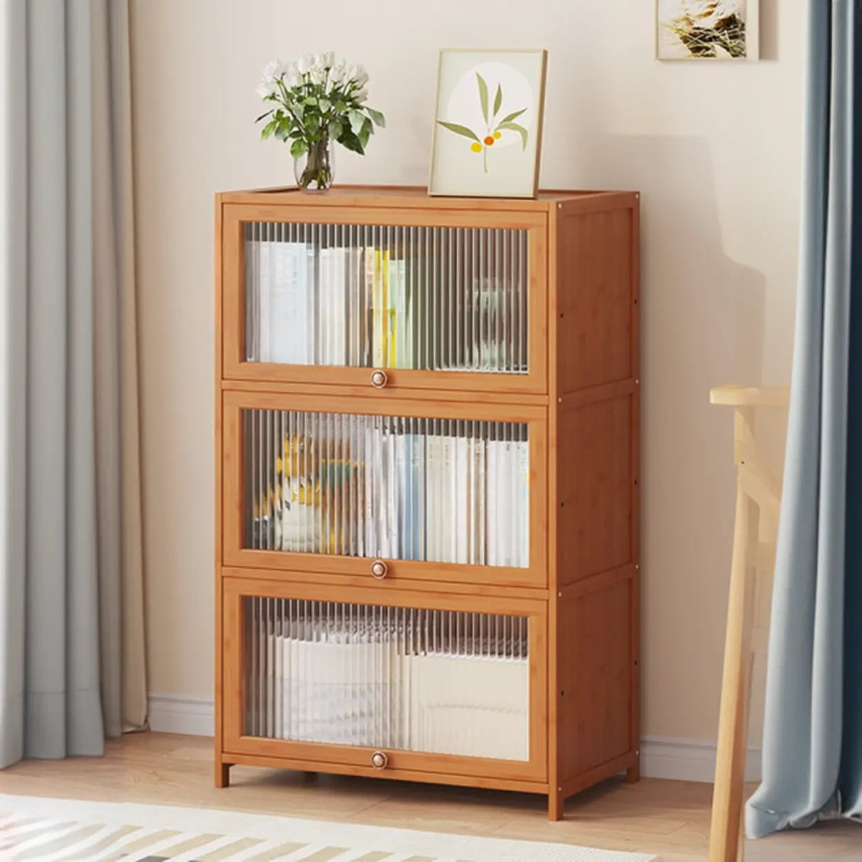 Elegant Wooden Mesh Closed Back Rectangular Bookcases Image - 64