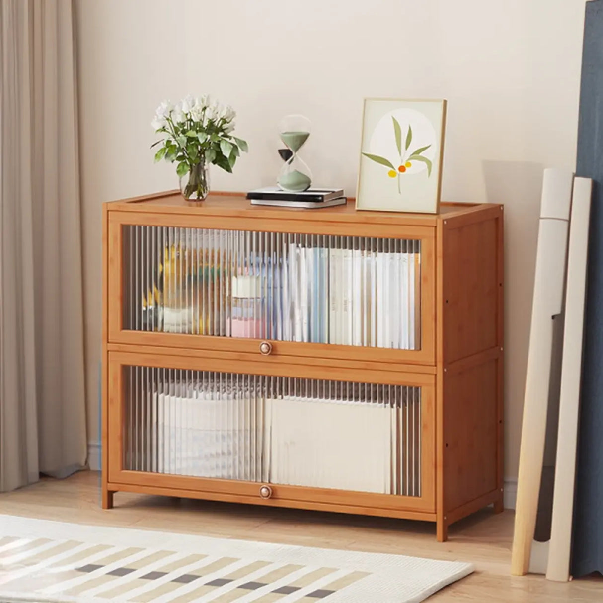 Elegant Wooden Mesh Closed Back Rectangular Bookcases Image - 65