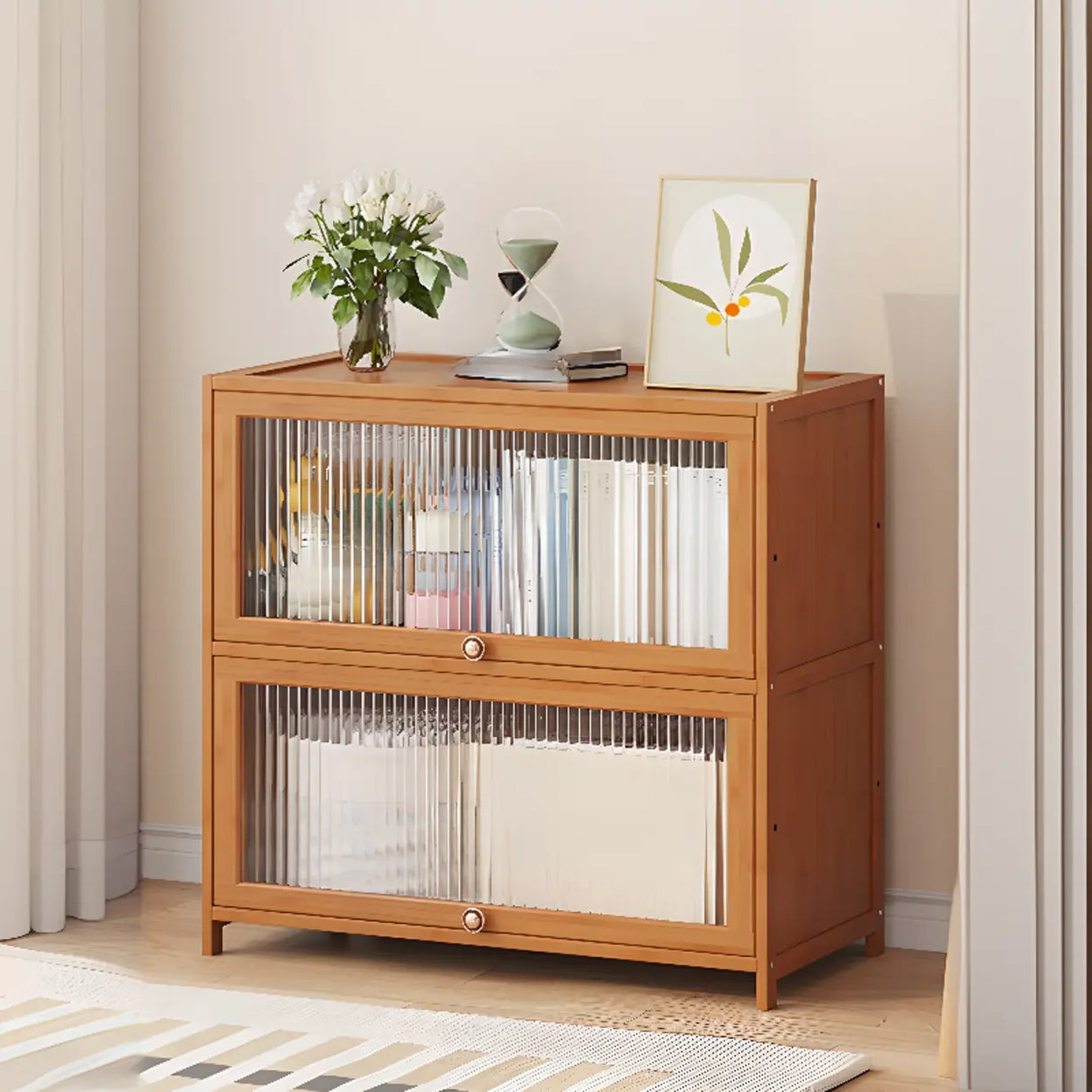 Elegant Wooden Mesh Closed Back Rectangular Bookcases Image - 66