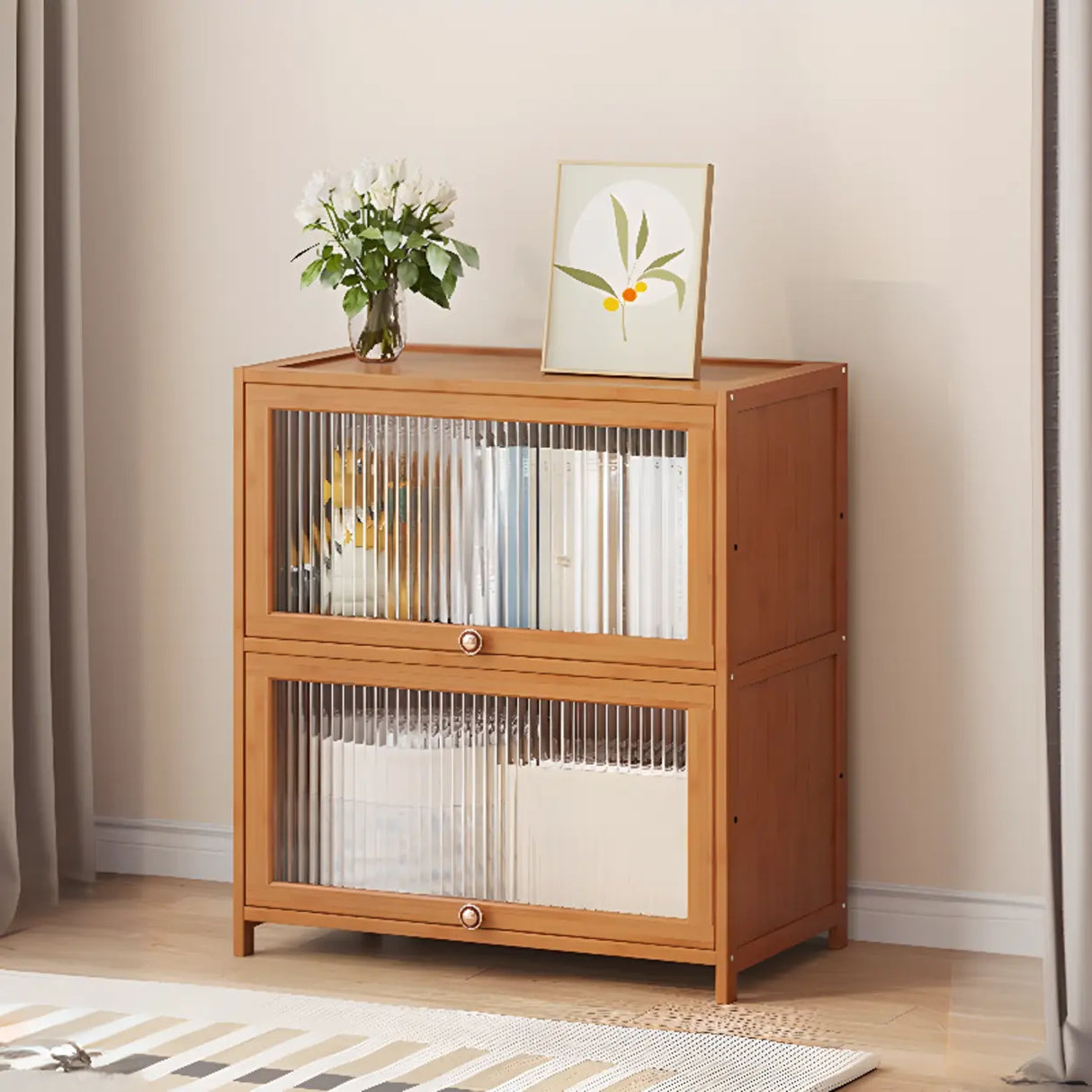 Elegant Wooden Mesh Closed Back Rectangular Bookcases Image - 67