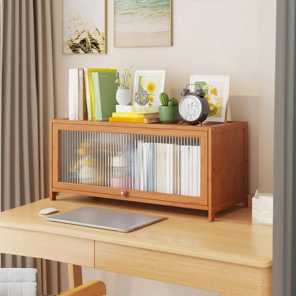 Elegant Wooden Mesh Closed Back Rectangular Bookcases Image - 68