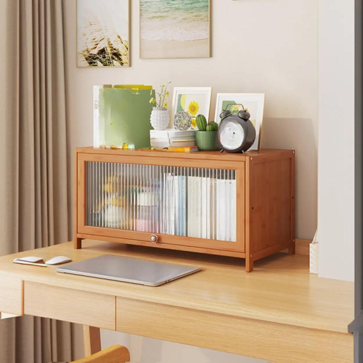 Elegant Wooden Mesh Closed Back Rectangular Bookcases Image - 69