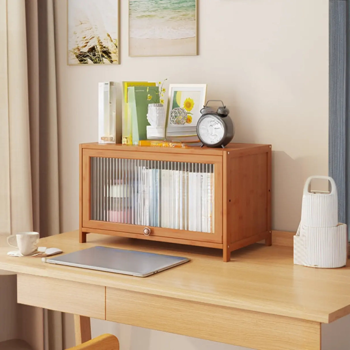 Elegant Wooden Mesh Closed Back Rectangular Bookcases Image - 70