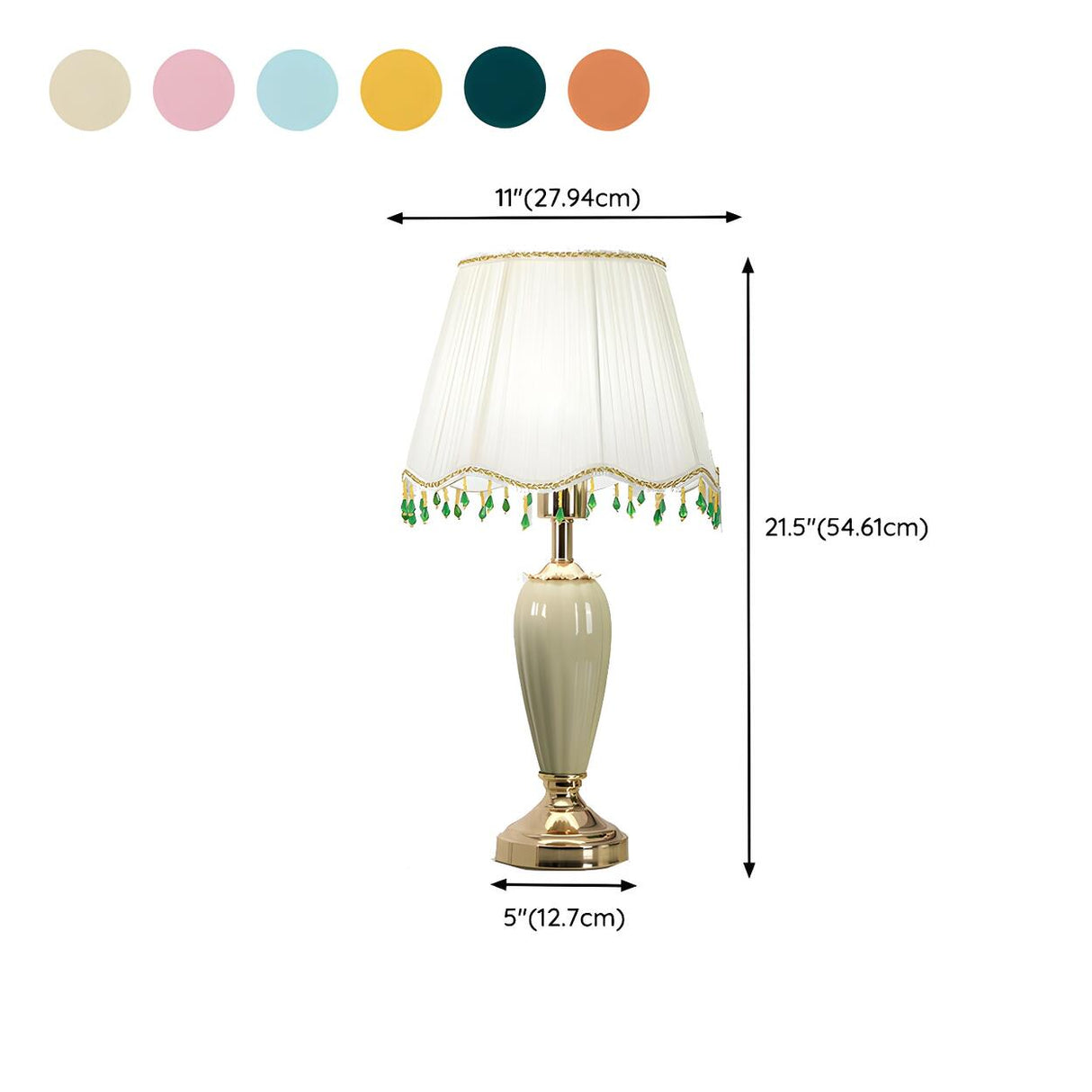 Elegant Yellow Gem Tassel Shade Green Base Table Lamp