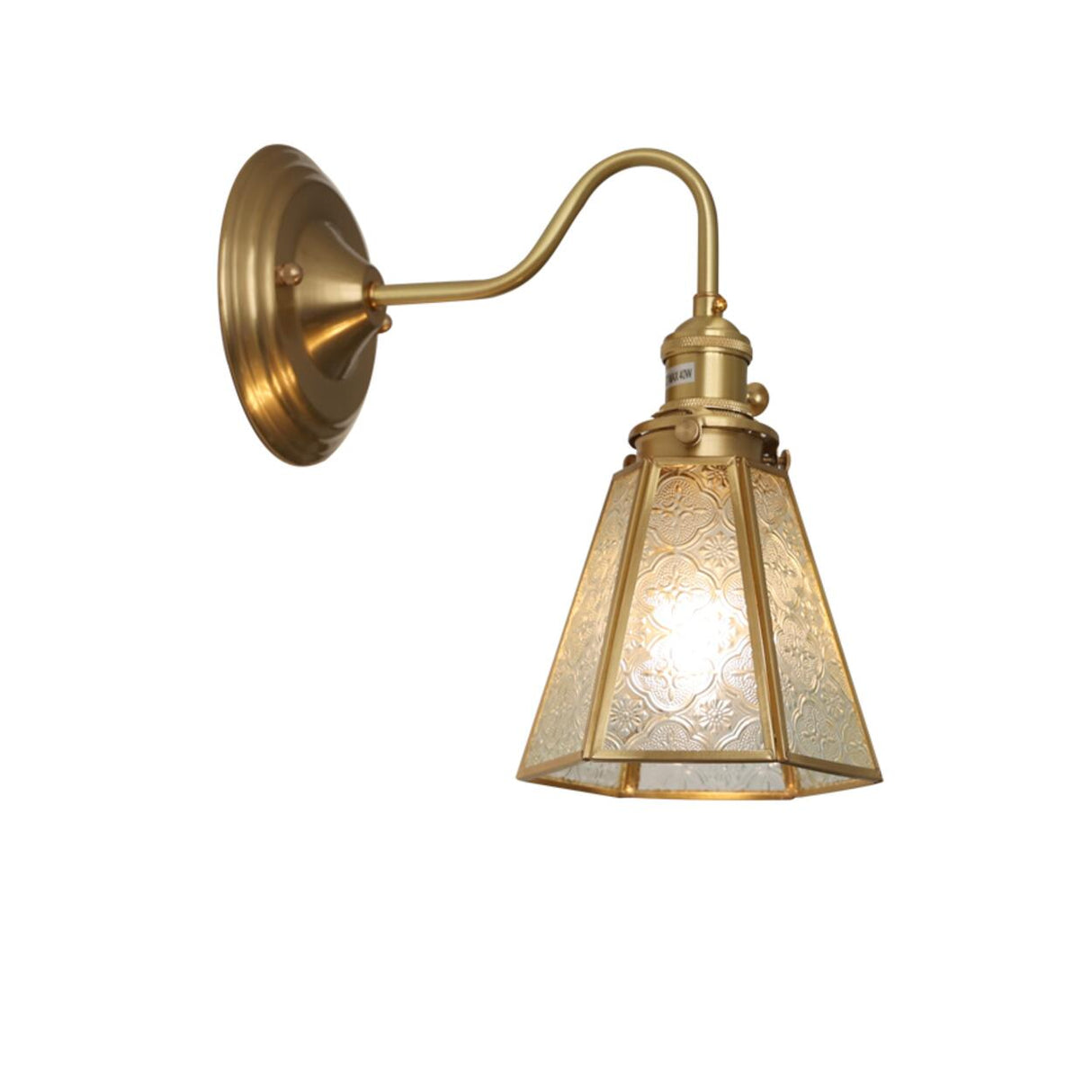 Embossed Glass Shade Gold Cone LED Wall Sconce Image - 10