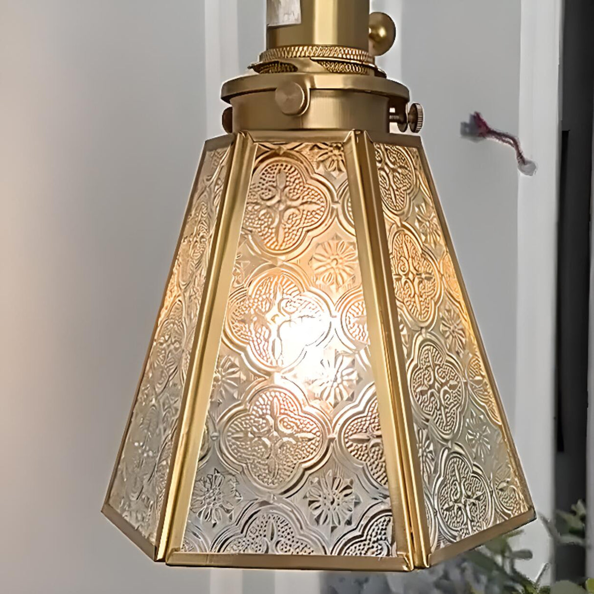Embossed Glass Shade Gold Cone LED Wall Sconce Image - 11