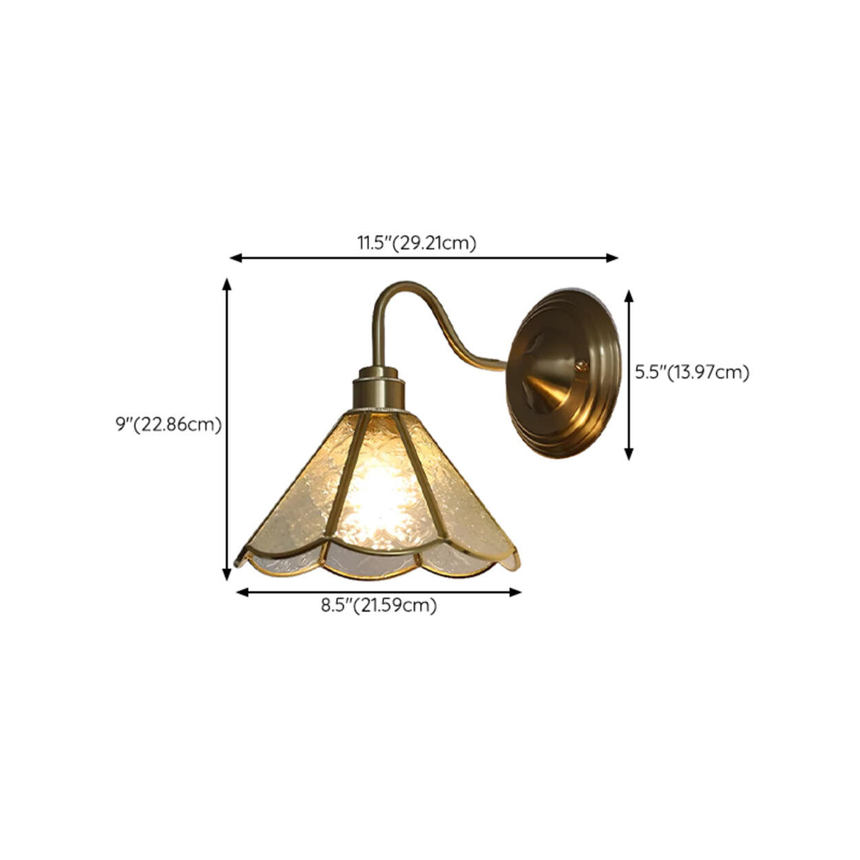 Embossed Glass Shade Gold Cone LED Wall Sconce Image - 13