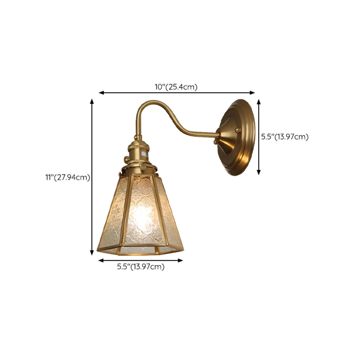 Embossed Glass Shade Gold Cone LED Wall Sconce Image - 14