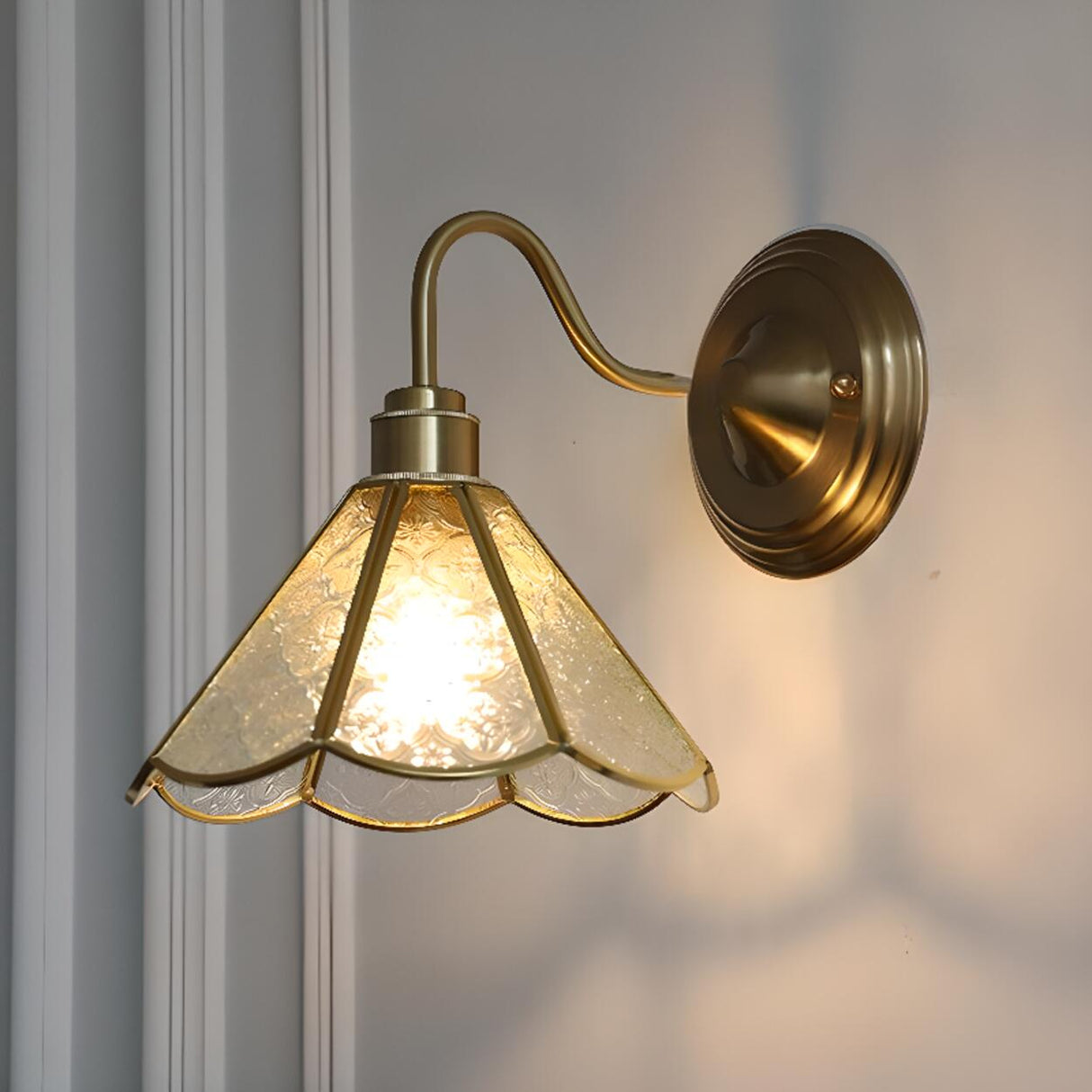 Embossed Glass Shade Gold Cone LED Wall Sconce Image - 2