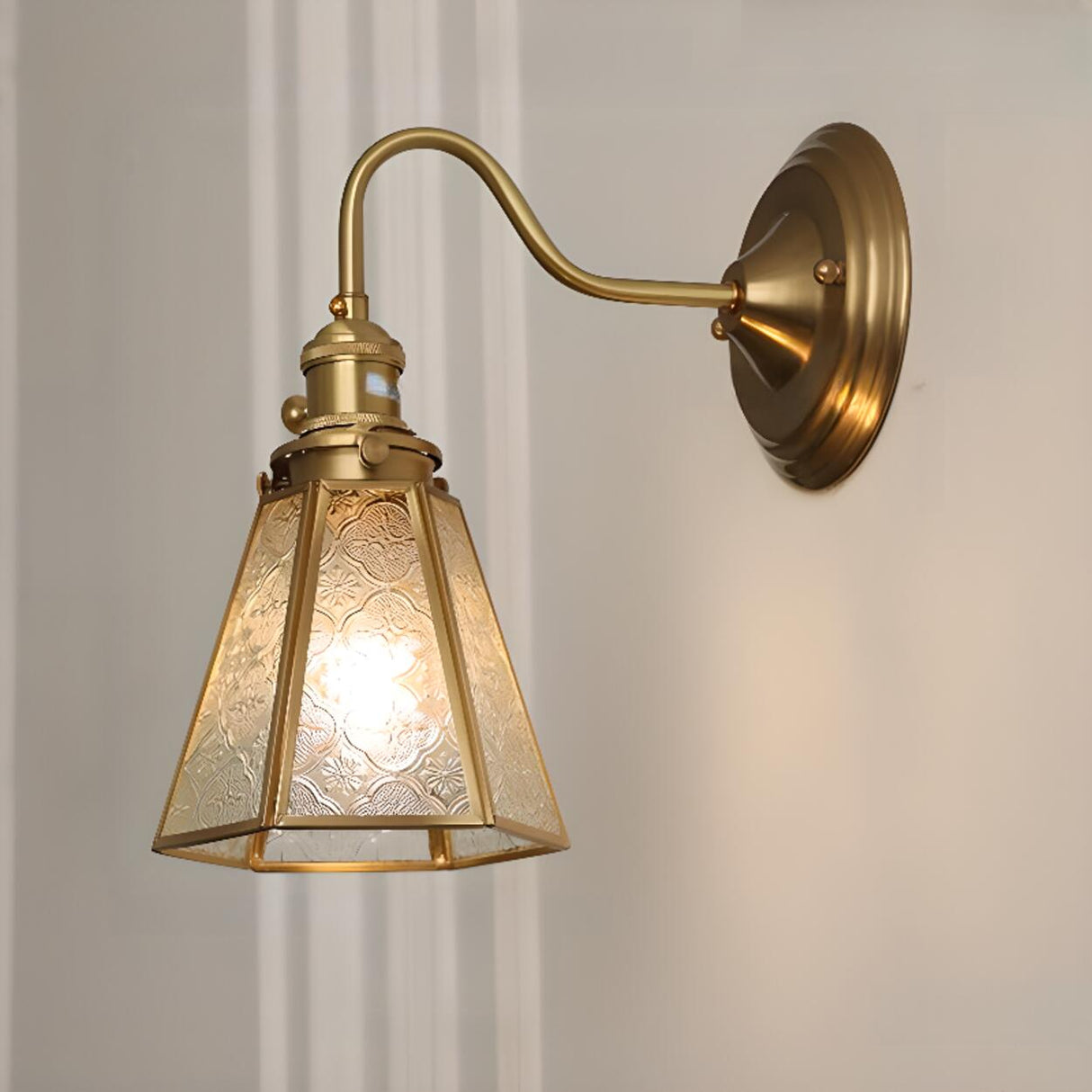 Embossed Glass Shade Gold Cone LED Wall Sconce Image - 3