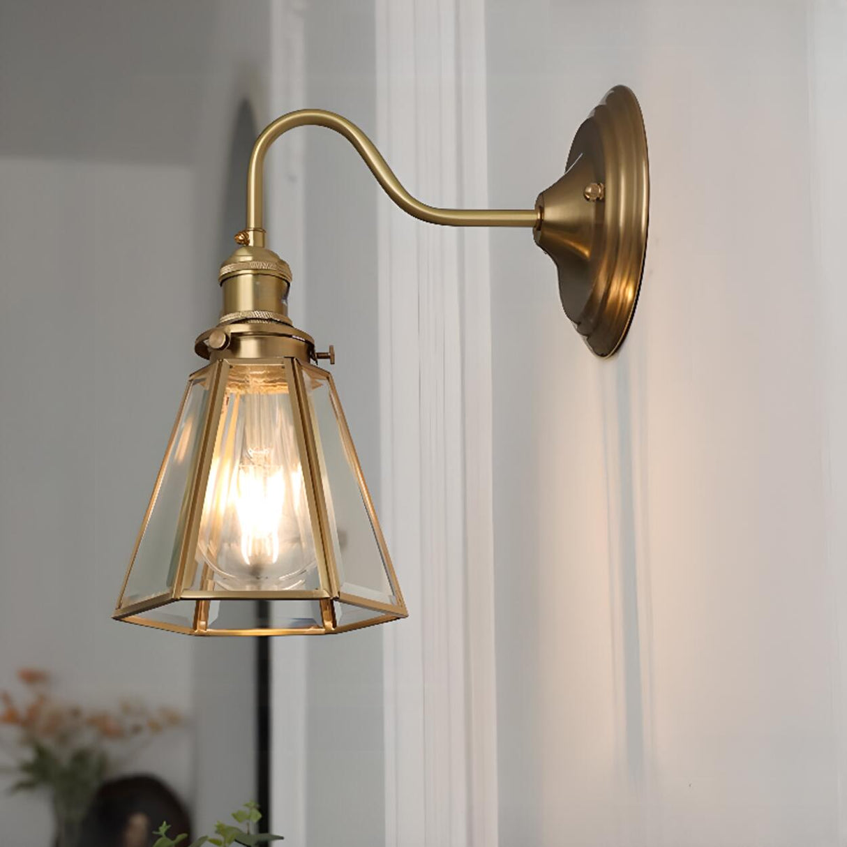 Embossed Glass Shade Gold Cone LED Wall Sconce Image - 5