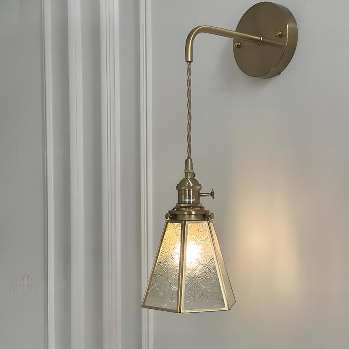Embossed Glass Shade Gold Cone LED Wall Sconce Image - 7