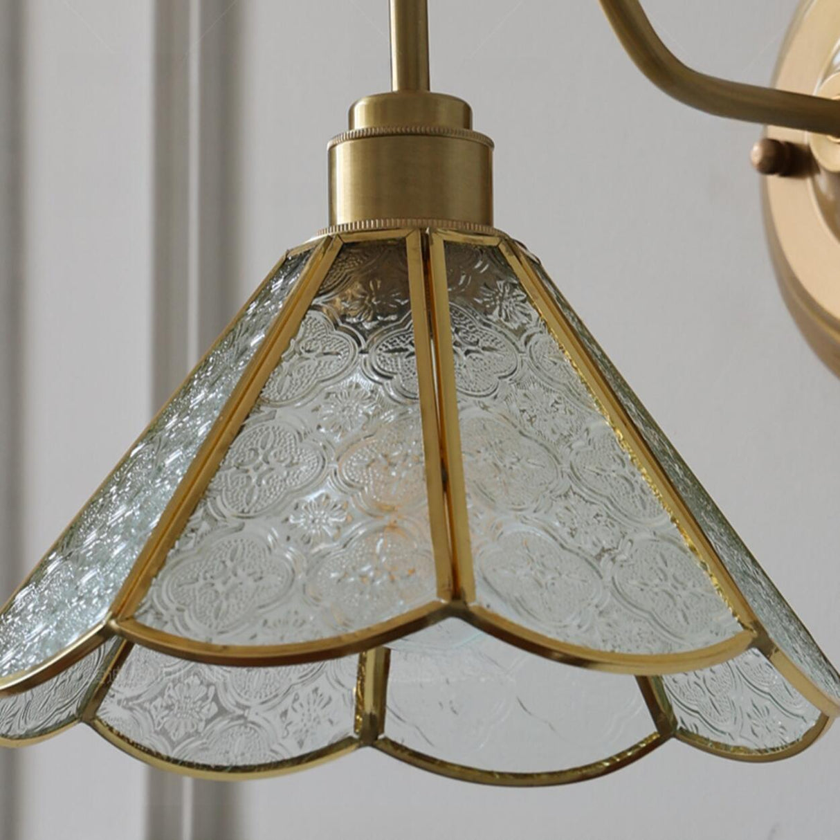 Embossed Glass Shade Gold Cone LED Wall Sconce Image - 8