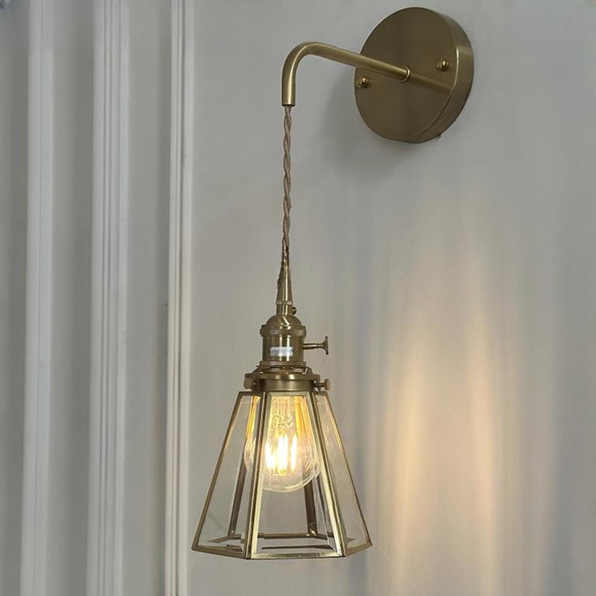 Embossed Glass Shade Gold Cone LED Wall Sconce Image - 9