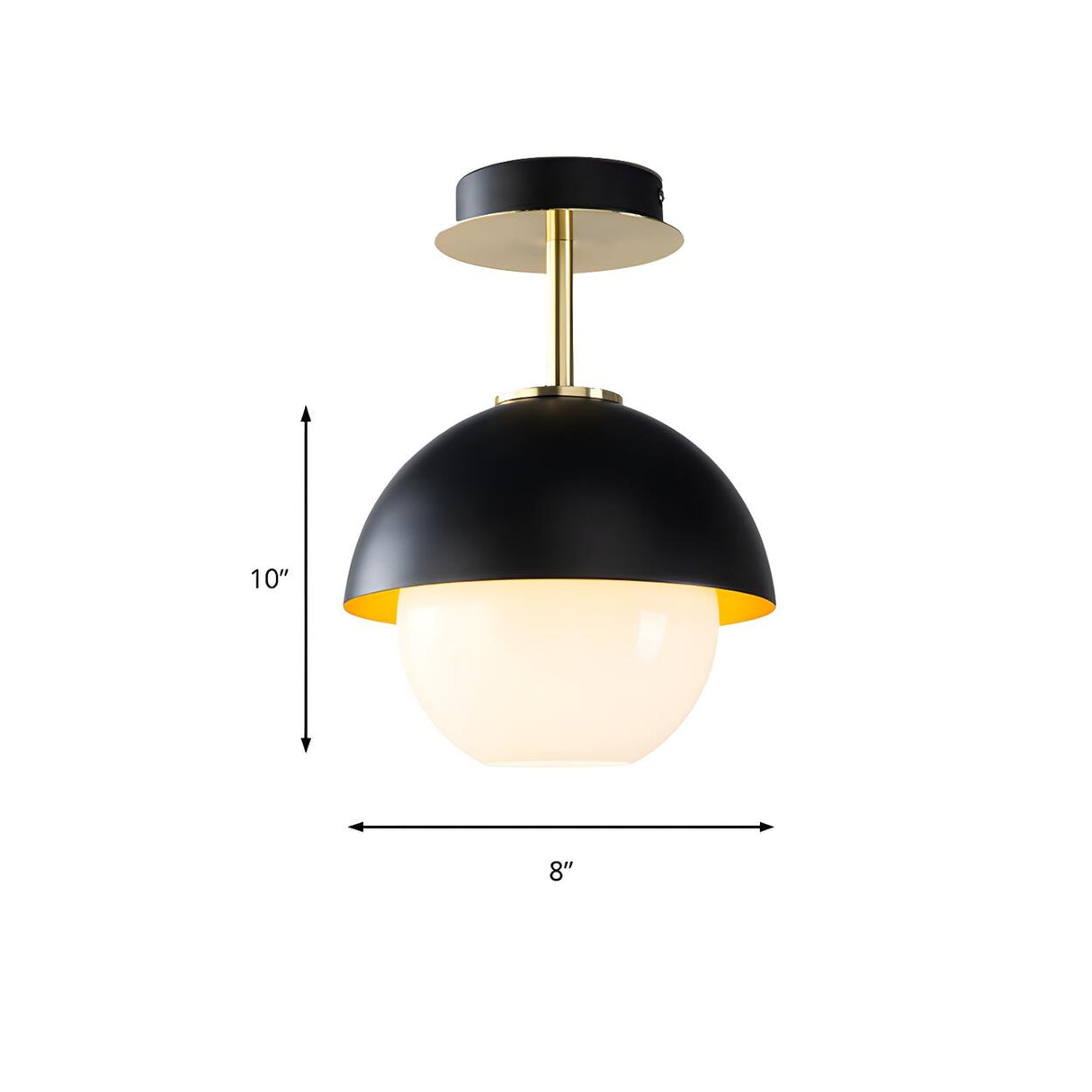 Entrance Black Dome Glass Orb Semi-Flush Mount Light