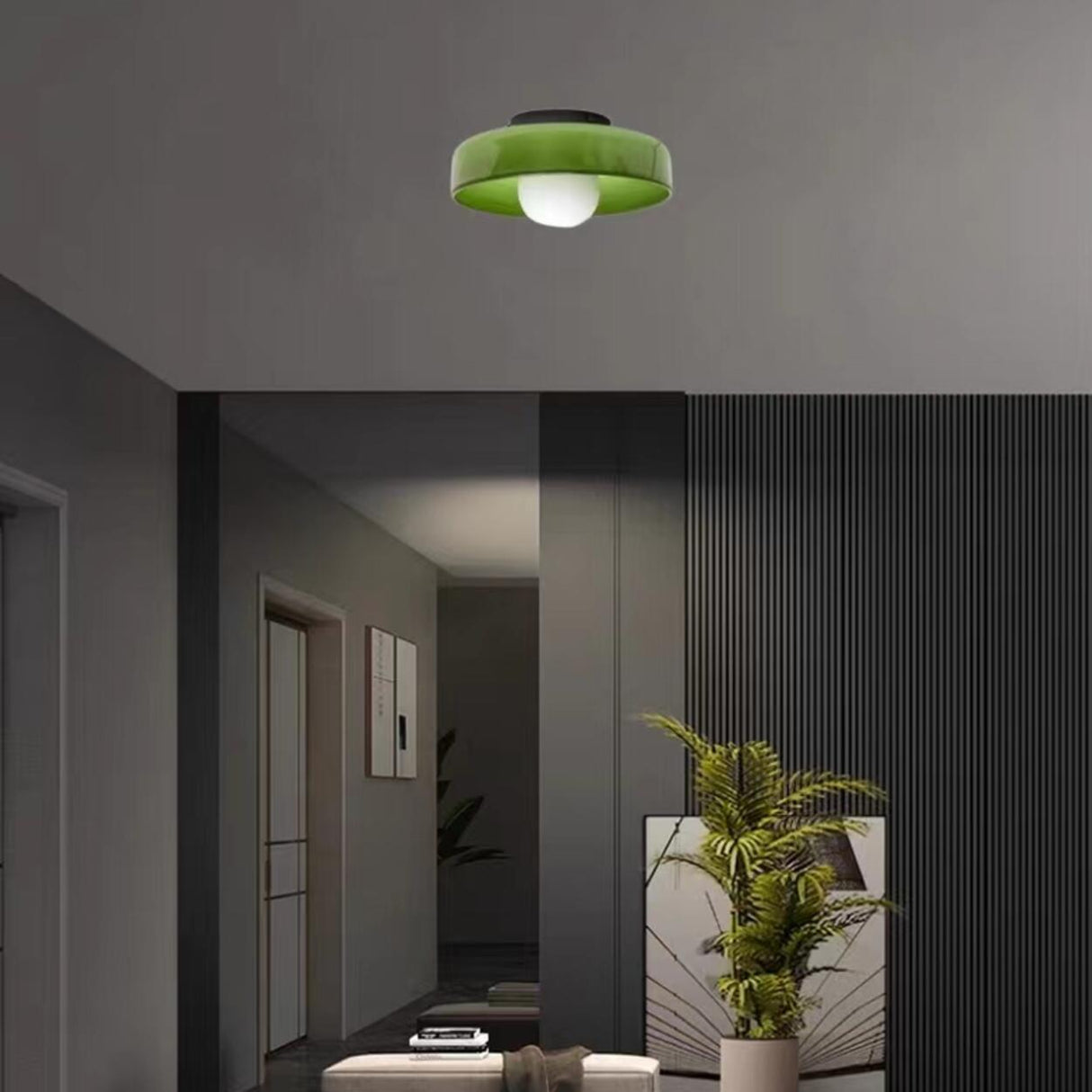 Entrance Mini Green Semi-Flush Mount Fixture 1 Light Image - 1