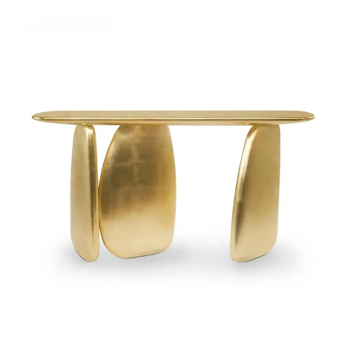 Entrance Three Leg Golden Metal Sculptural Console Table Image - 2