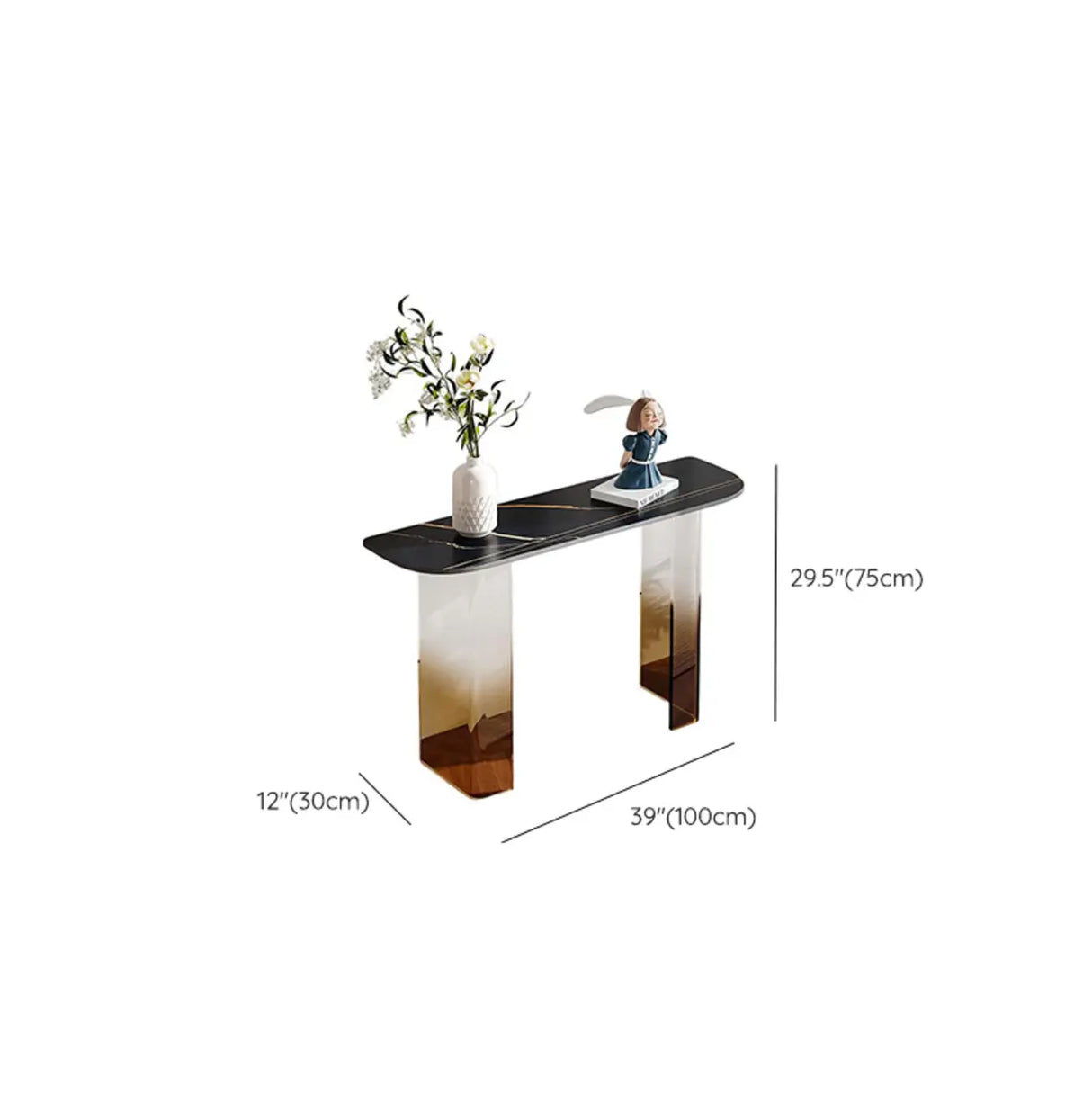 Entry Double Pedestal Acrylic Marble Top Console Table Image - 12