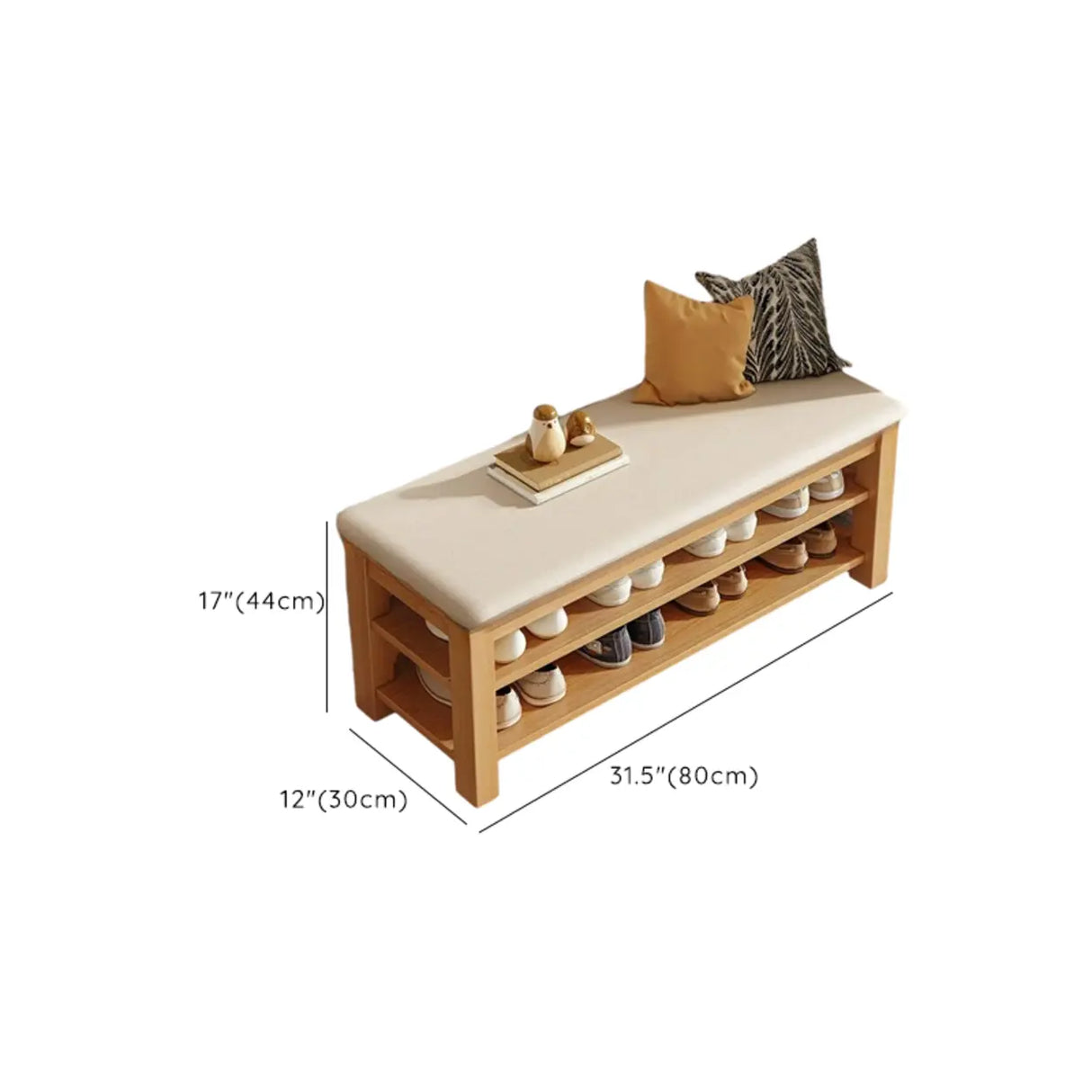 Entryway Adjustable Shelves Wood Brown Shoe Storage Bench Image - 20