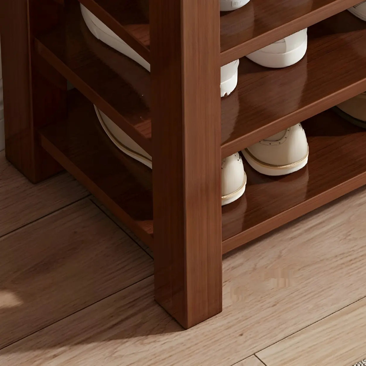 Entryway Adjustable Shelves Wood Brown Shoe Storage Bench Image - 14