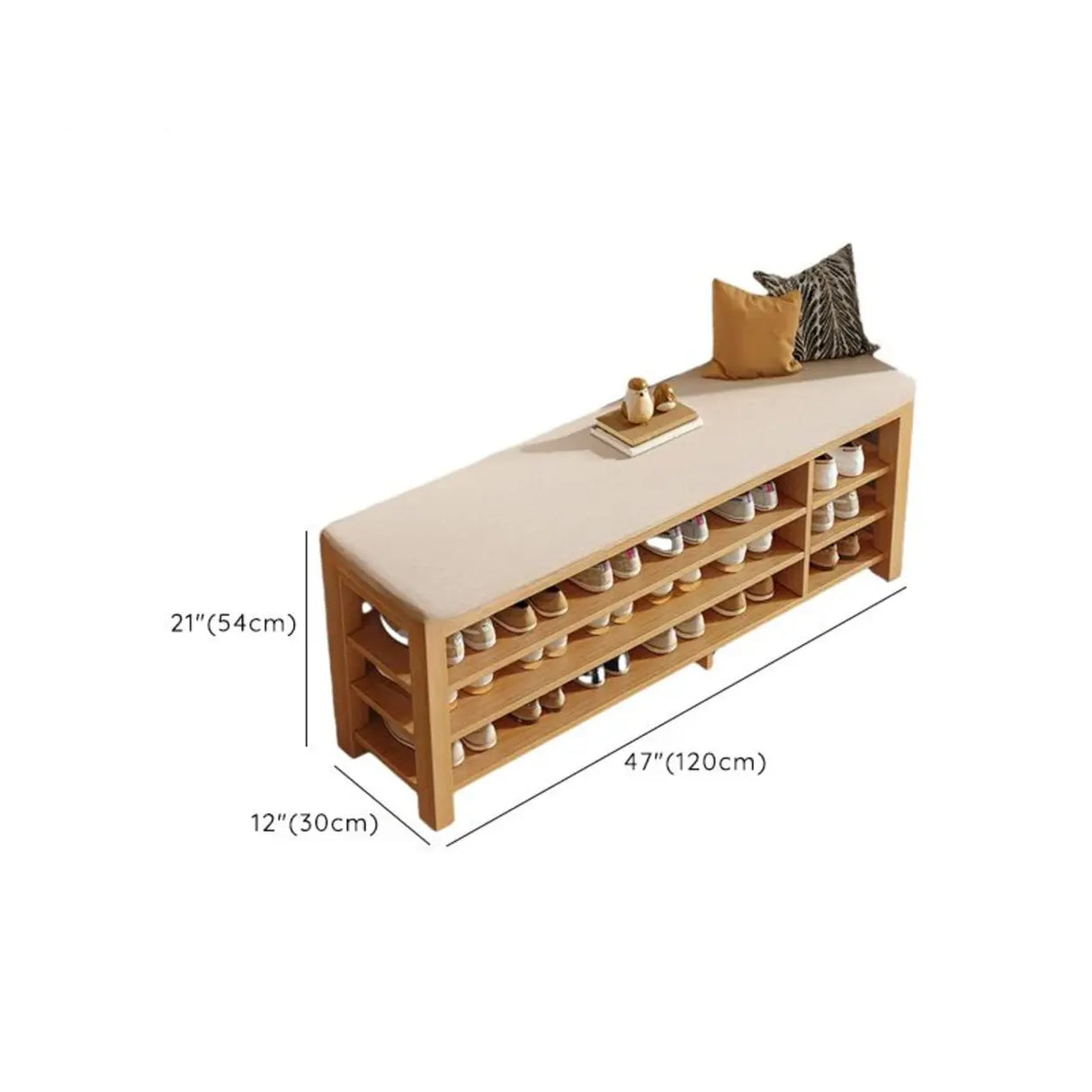 Entryway Adjustable Shelves Wood Brown Shoe Storage Bench Image - 23