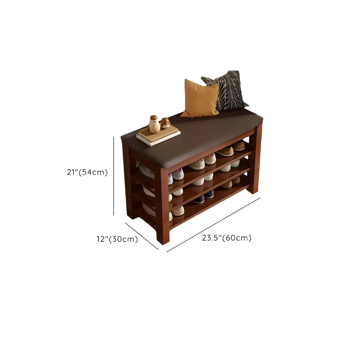 Entryway Adjustable Shelves Wood Brown Shoe Storage Bench Image - 24