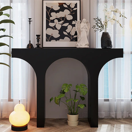 Entryway Black Timber Finish Arch Base Console Table Image - 1