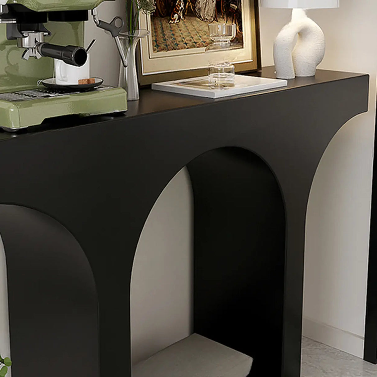 Entryway Black Timber Finish Arch Base Console Table Image - 8