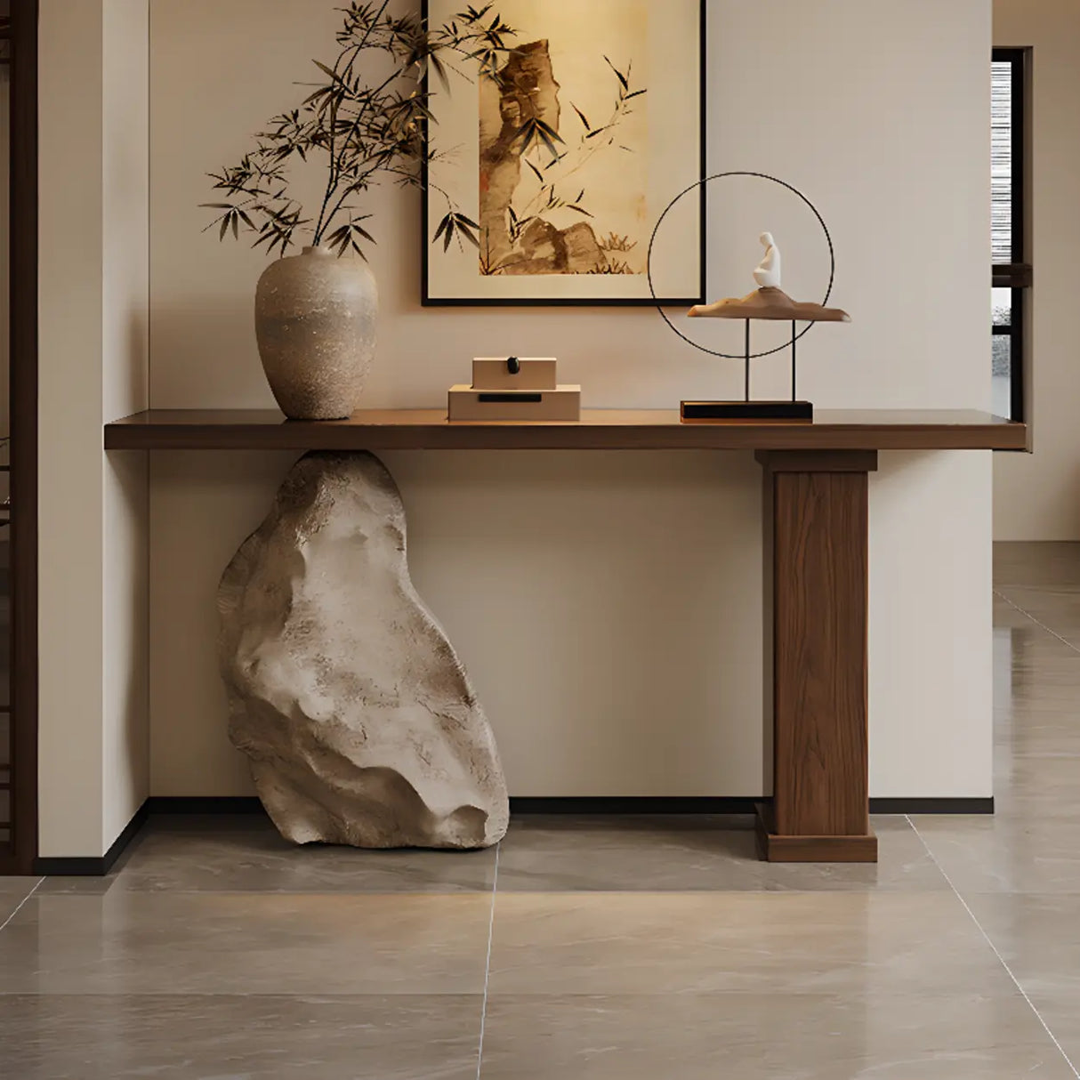 Entryway Creative Double Pedestal Wood Console Table Image - 1