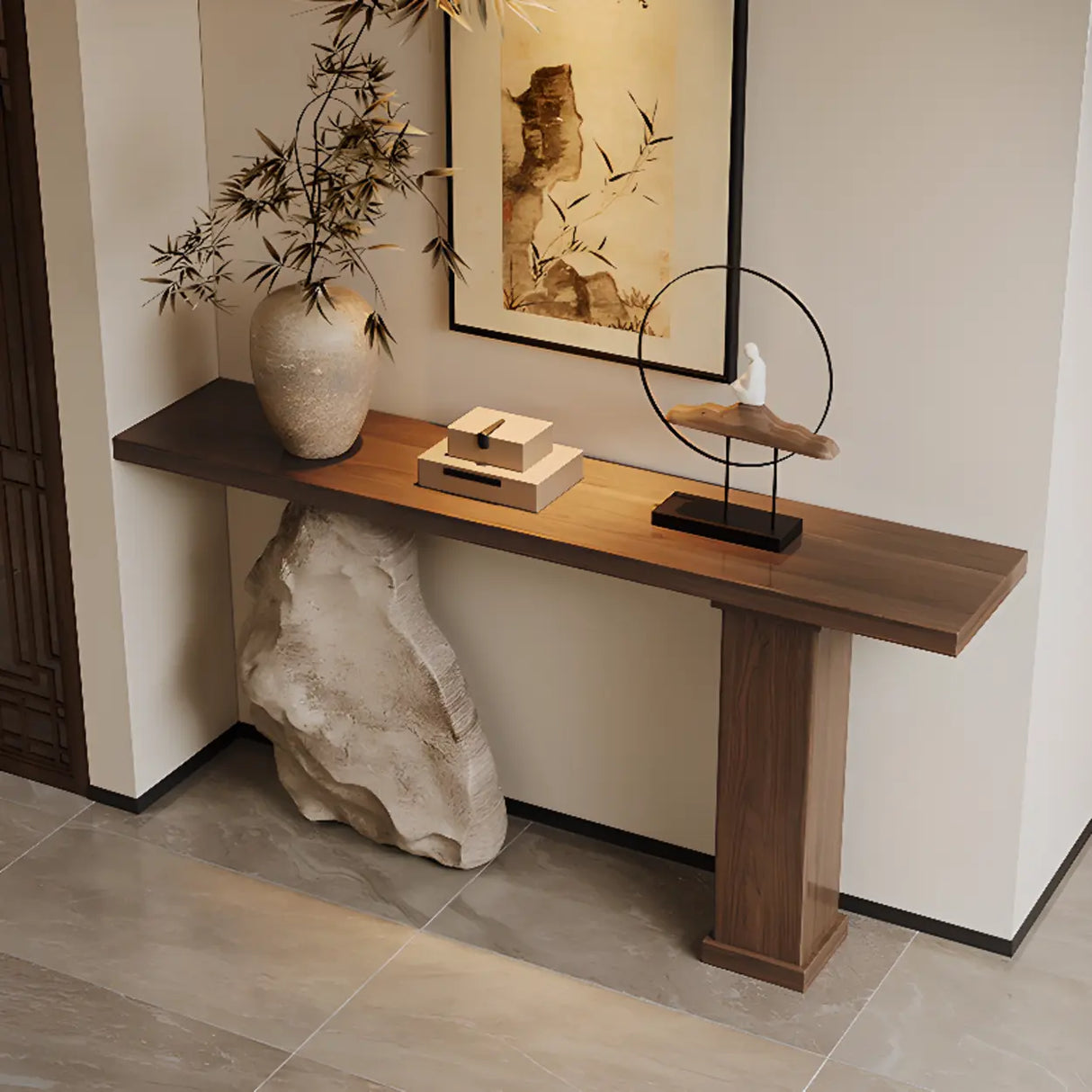 Entryway Creative Double Pedestal Wood Console Table Image - 3