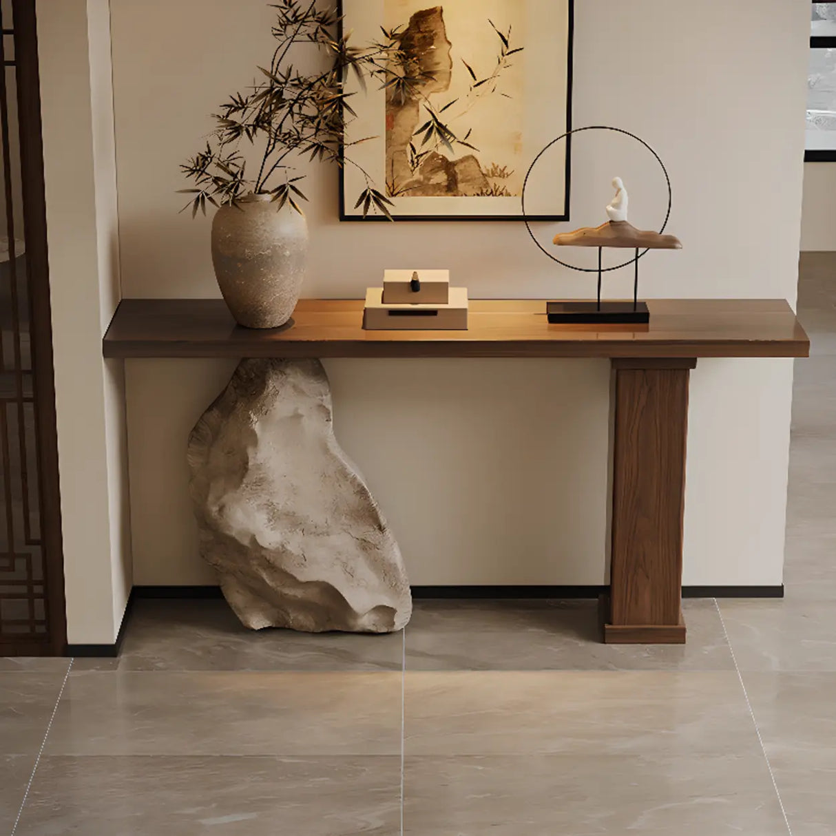 Entryway Creative Double Pedestal Wood Console Table Image - 4