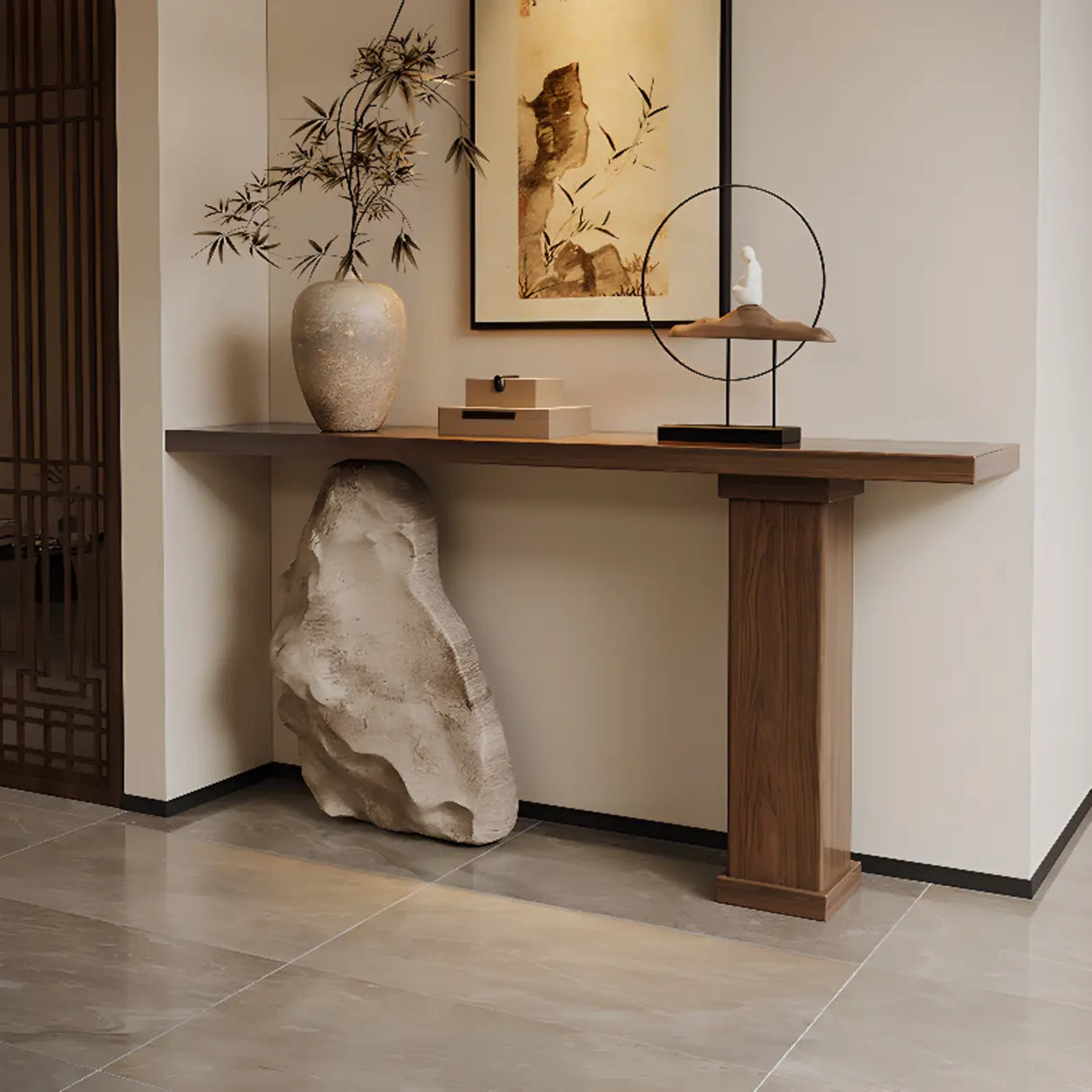 Entryway Creative Double Pedestal Wood Console Table Image - 5