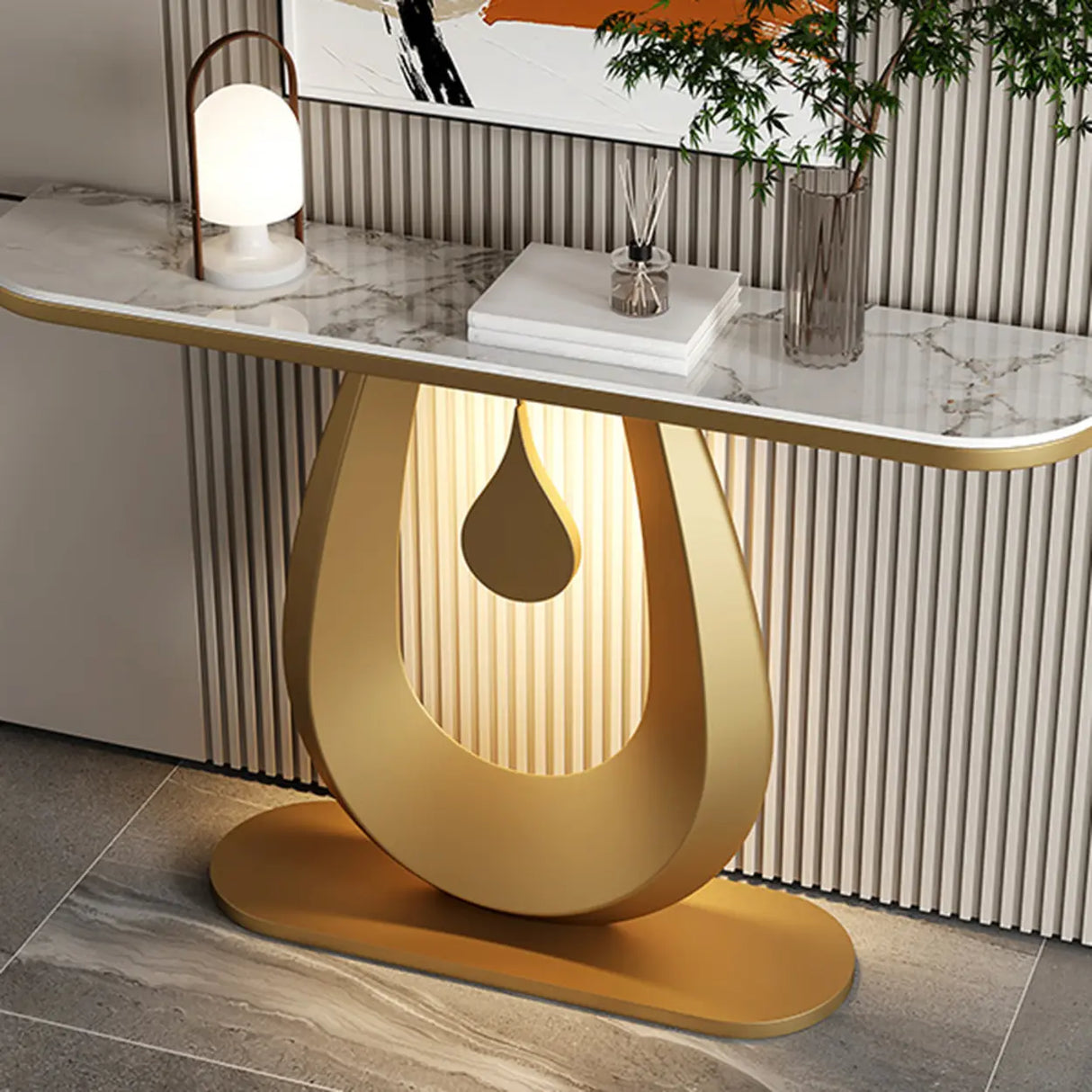 Entryway Decorative Half Moon Sintered Stone Console Table Image - 10