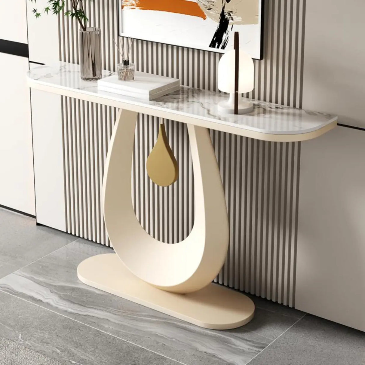 Entryway Decorative Half Moon Sintered Stone Console Table Image - 1