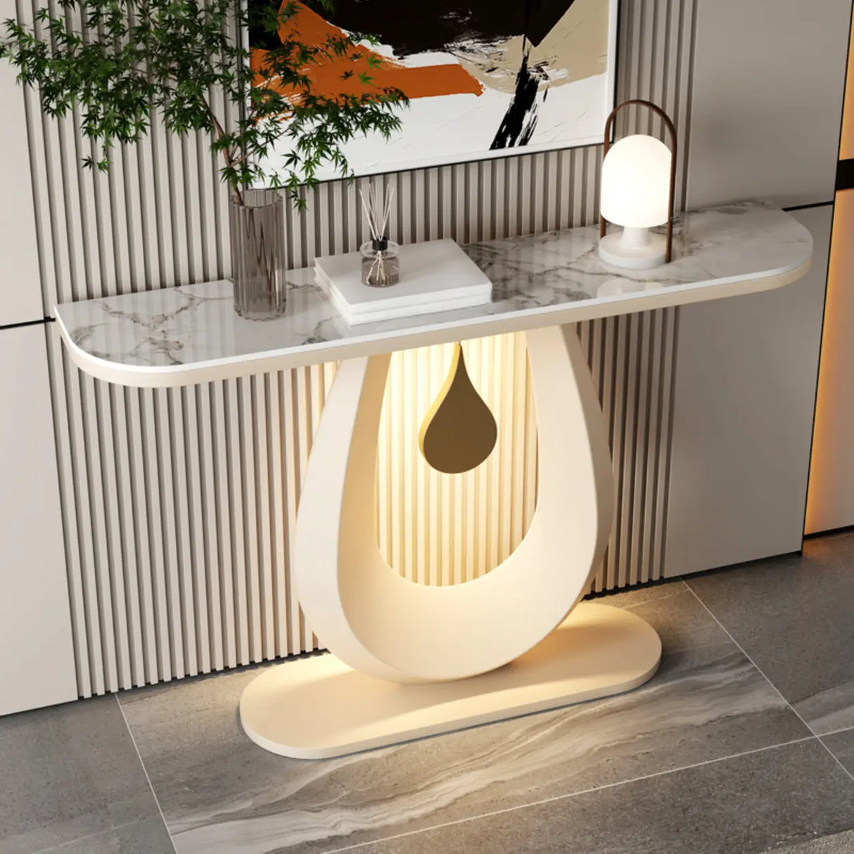 Entryway Decorative Half Moon Sintered Stone Console Table Image - 3