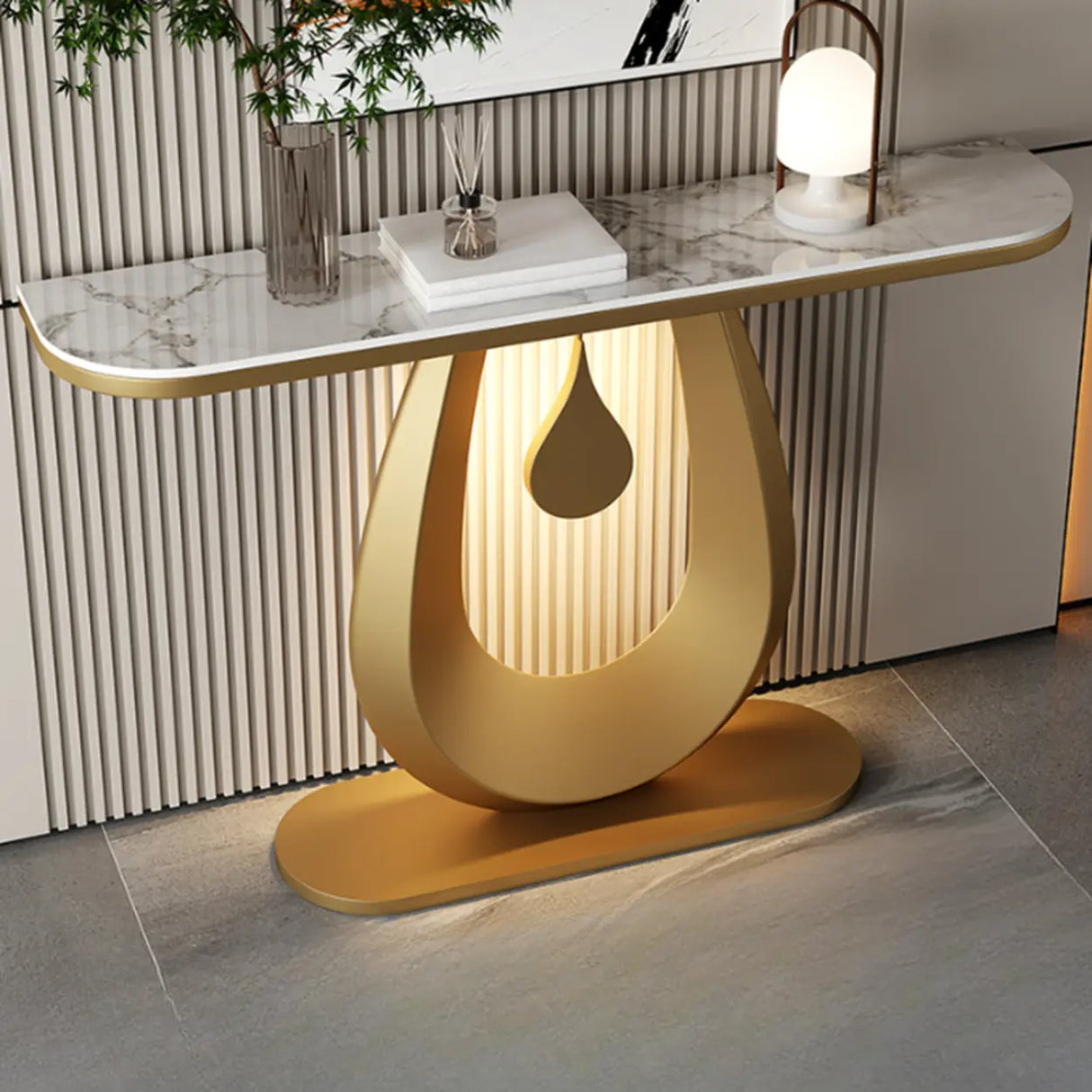 Entryway Decorative Half Moon Sintered Stone Console Table Image - 5