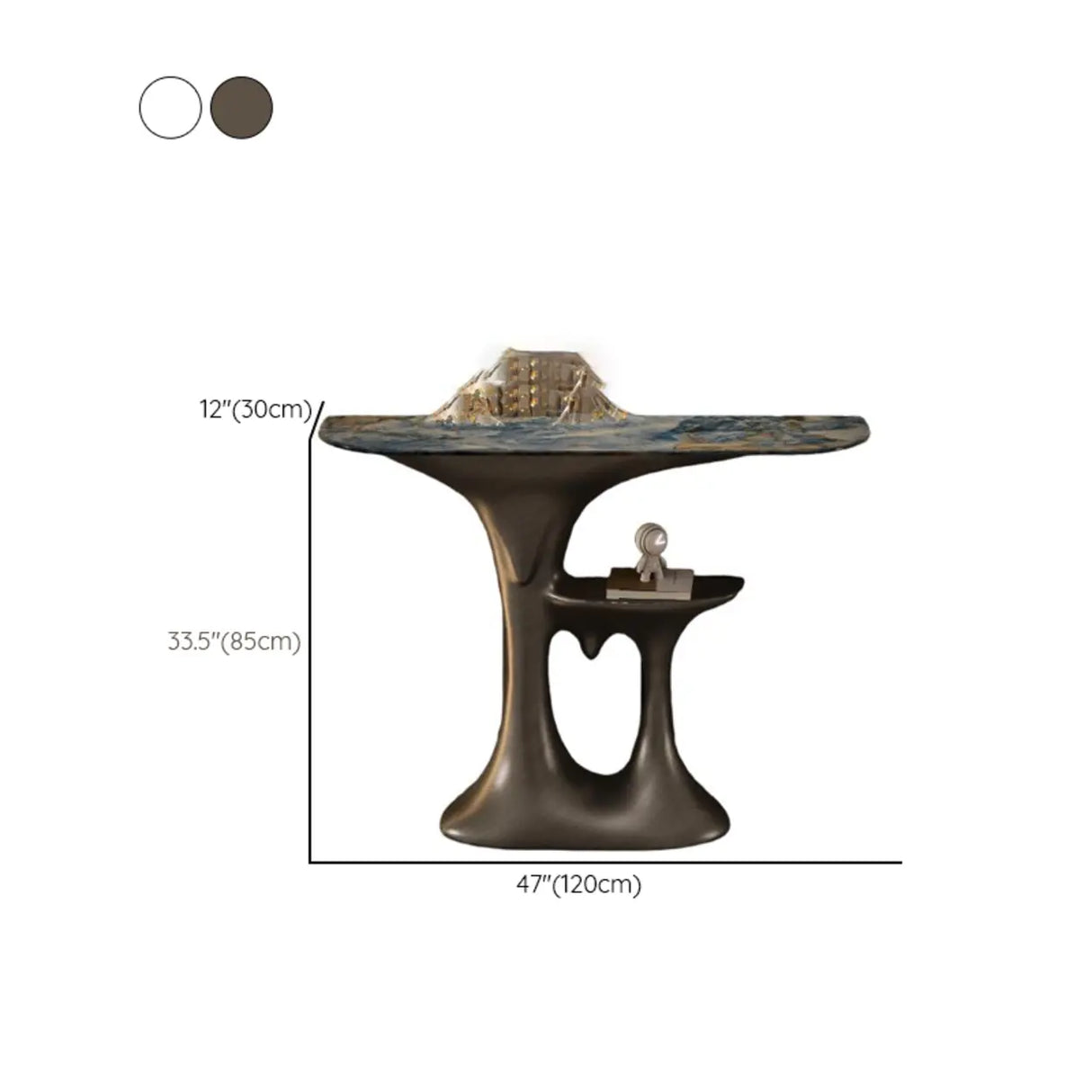 Entryway Half-Moon Marble Console Table with Shelf Image - 11