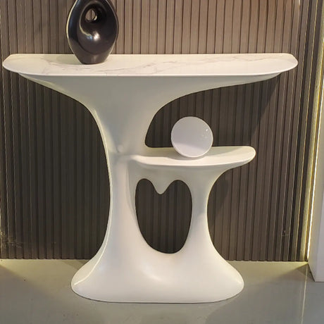 Entryway Half-Moon Marble Console Table with Shelf Image - 1