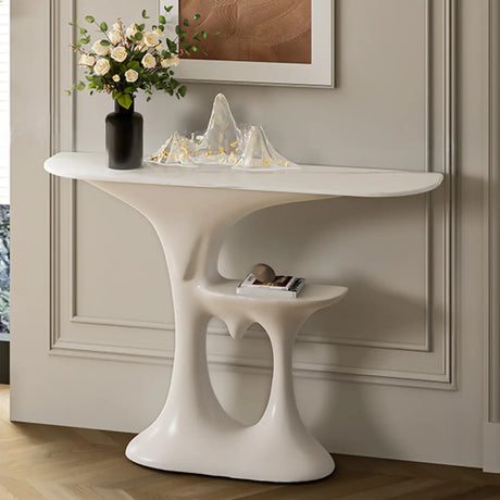 Entryway Half-Moon Marble Console Table with Shelf Image - 2