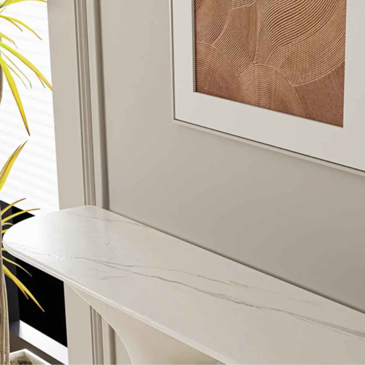 Entryway Half-Moon Marble Console Table with Shelf Image - 7