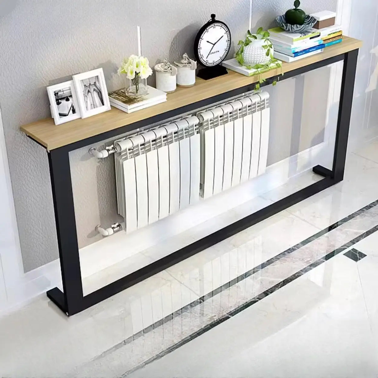 Entryway Minimalist Metal Trestle Base Console Table Image - 2