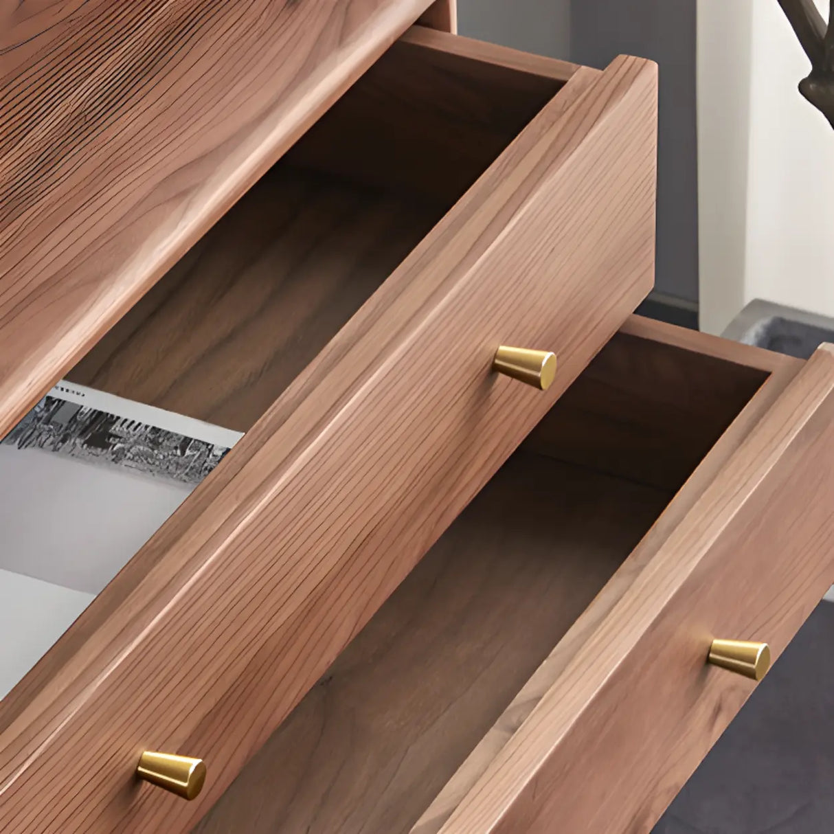 Entryway Sepia Rectangle Walnut Console Table with Drawers Image - 10