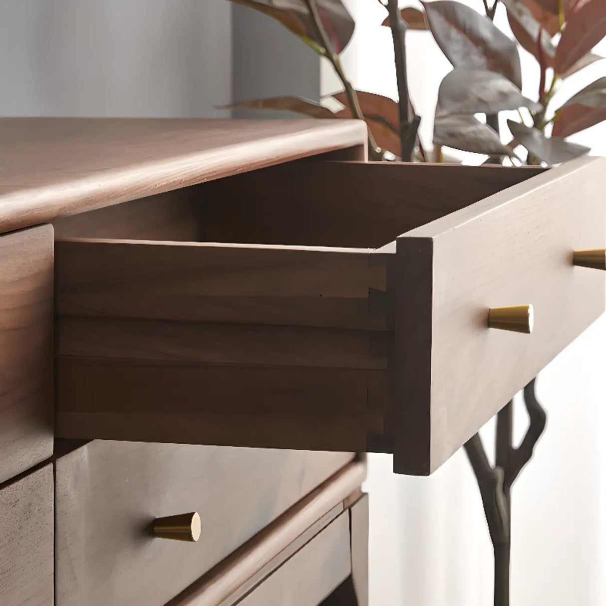 Entryway Sepia Rectangle Walnut Console Table with Drawers Image - 11