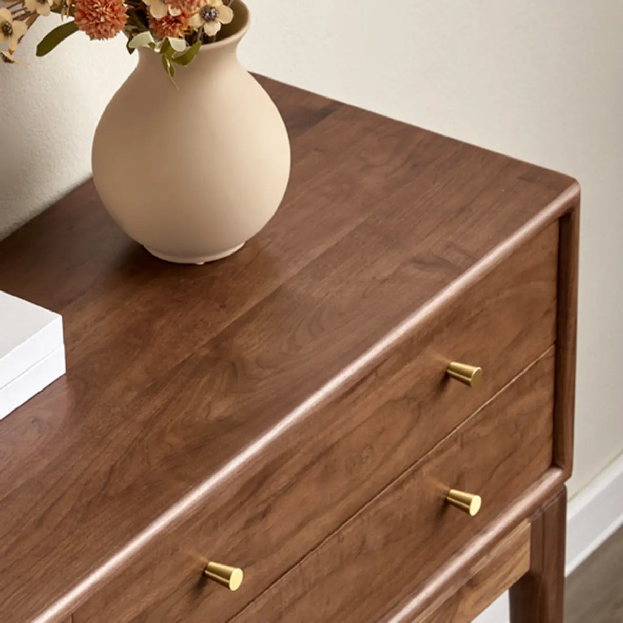Entryway Sepia Rectangle Walnut Console Table with Drawers Image - 6