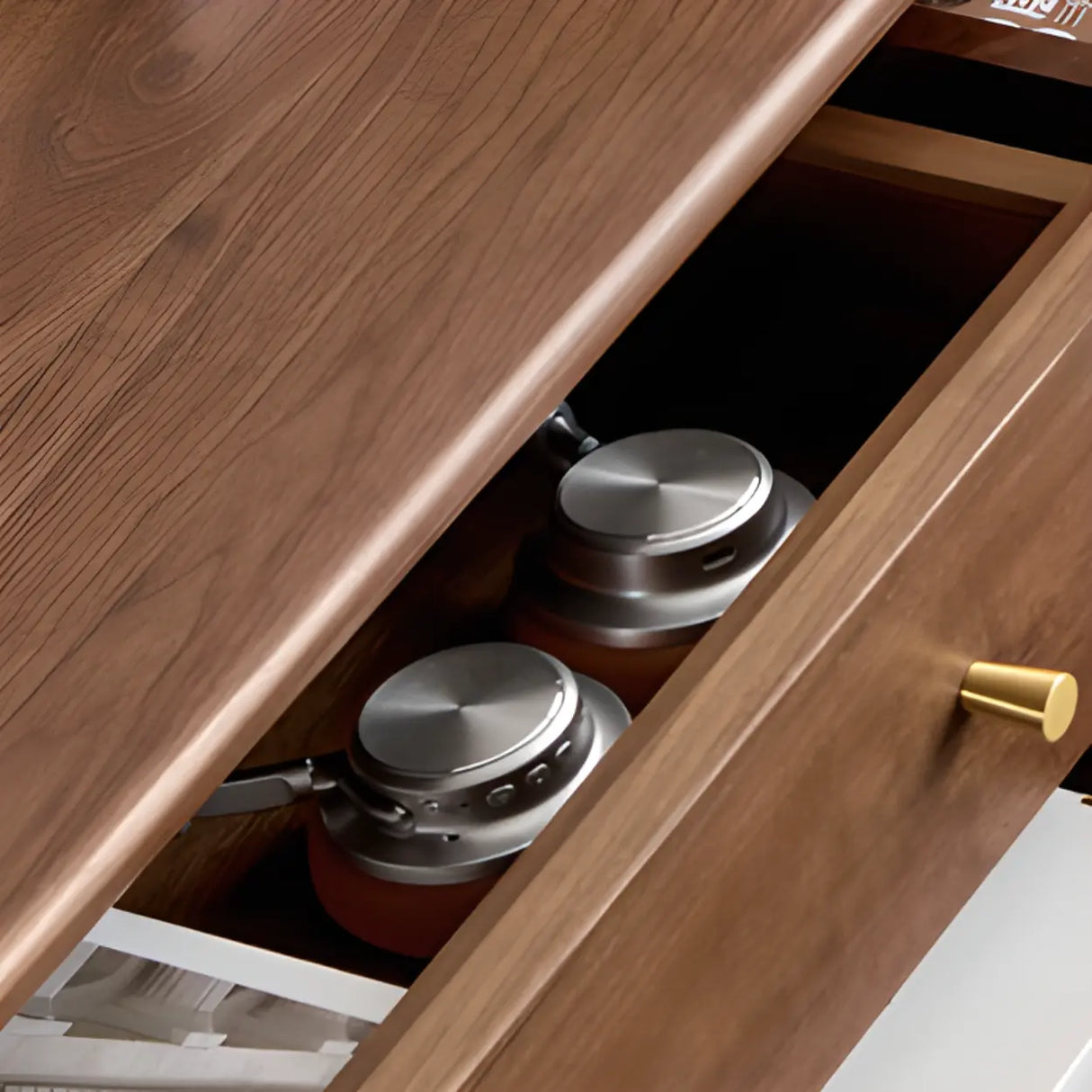 Entryway Sepia Rectangle Walnut Console Table with Drawers Image - 7