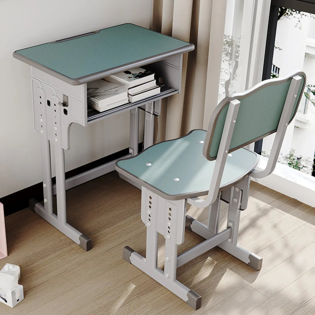 Ergonomic Adjustable Height Kids Study Desk with Chair Image - 2